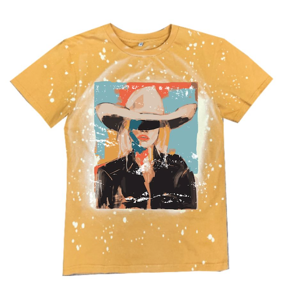 Cowgirl Art on Mustard Splatter Tee