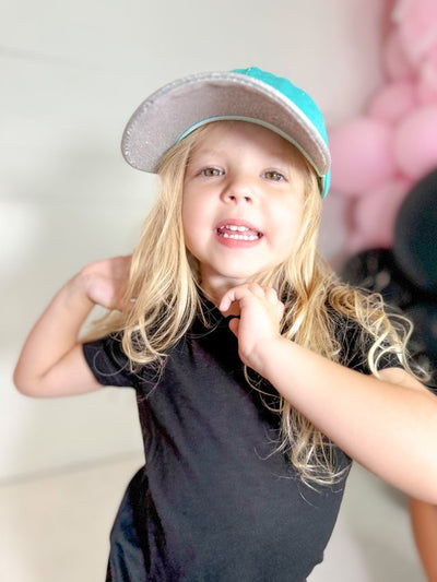 GIRLS Silver Glitter Bill Hat, Turquoise