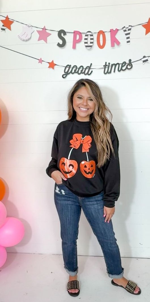 (WEB) Cherry Pumpkin Black Athletic Sweatshirt