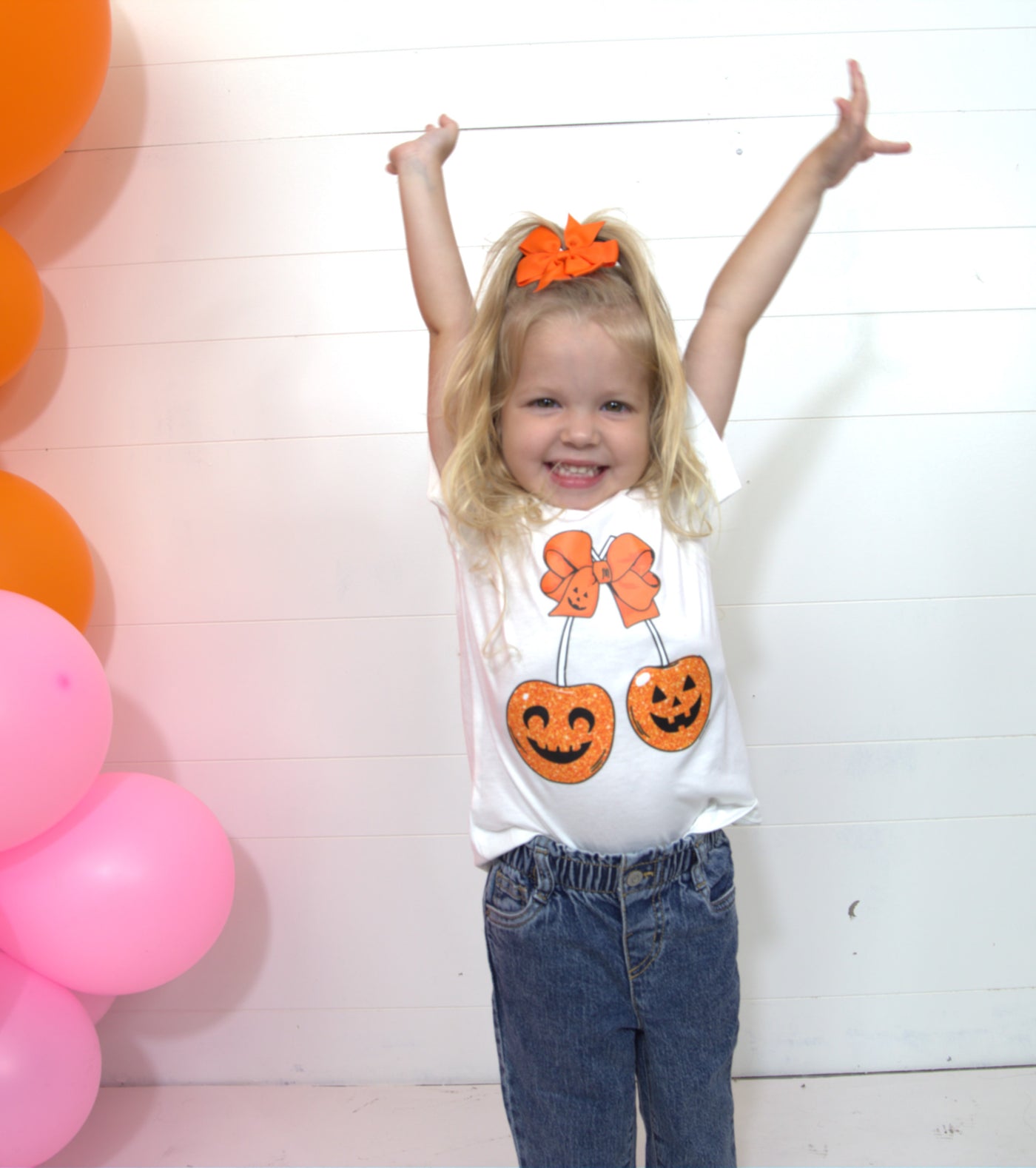 Girls' Cherry Pumpkin White Cuff Tee.