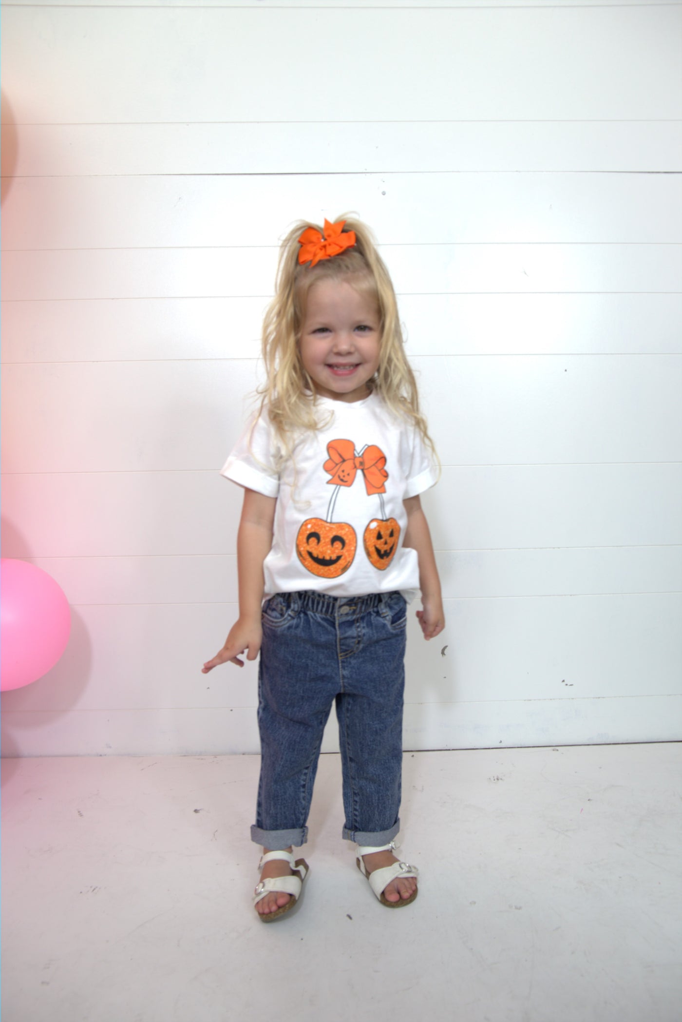 Girls' Cherry Pumpkin White Cuff Tee.