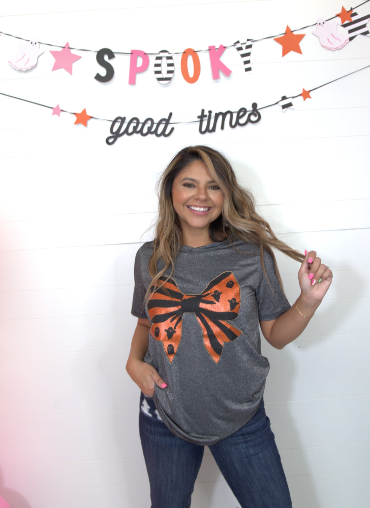 Halloween Bow on Glitter Crewneck Tee