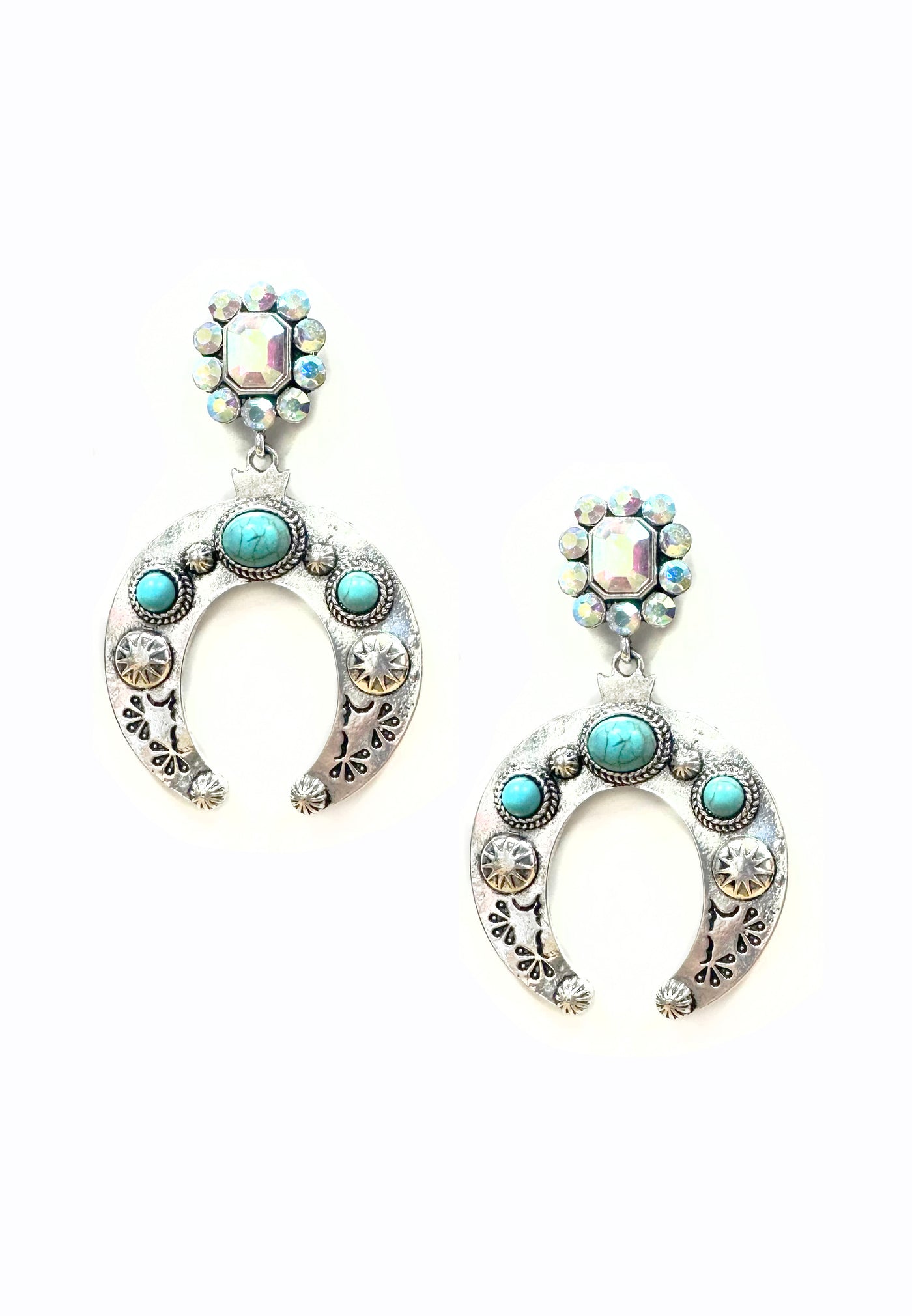 Horseshoe Shape Silver and Turquoise Earrings