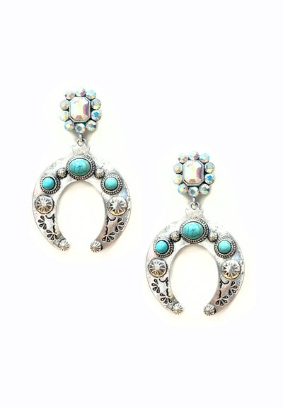 Horseshoe Shape Silver and Turquoise Earrings