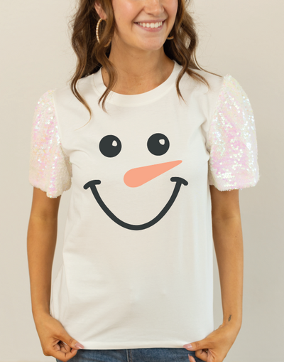 Snowman Face on Princess Top, White