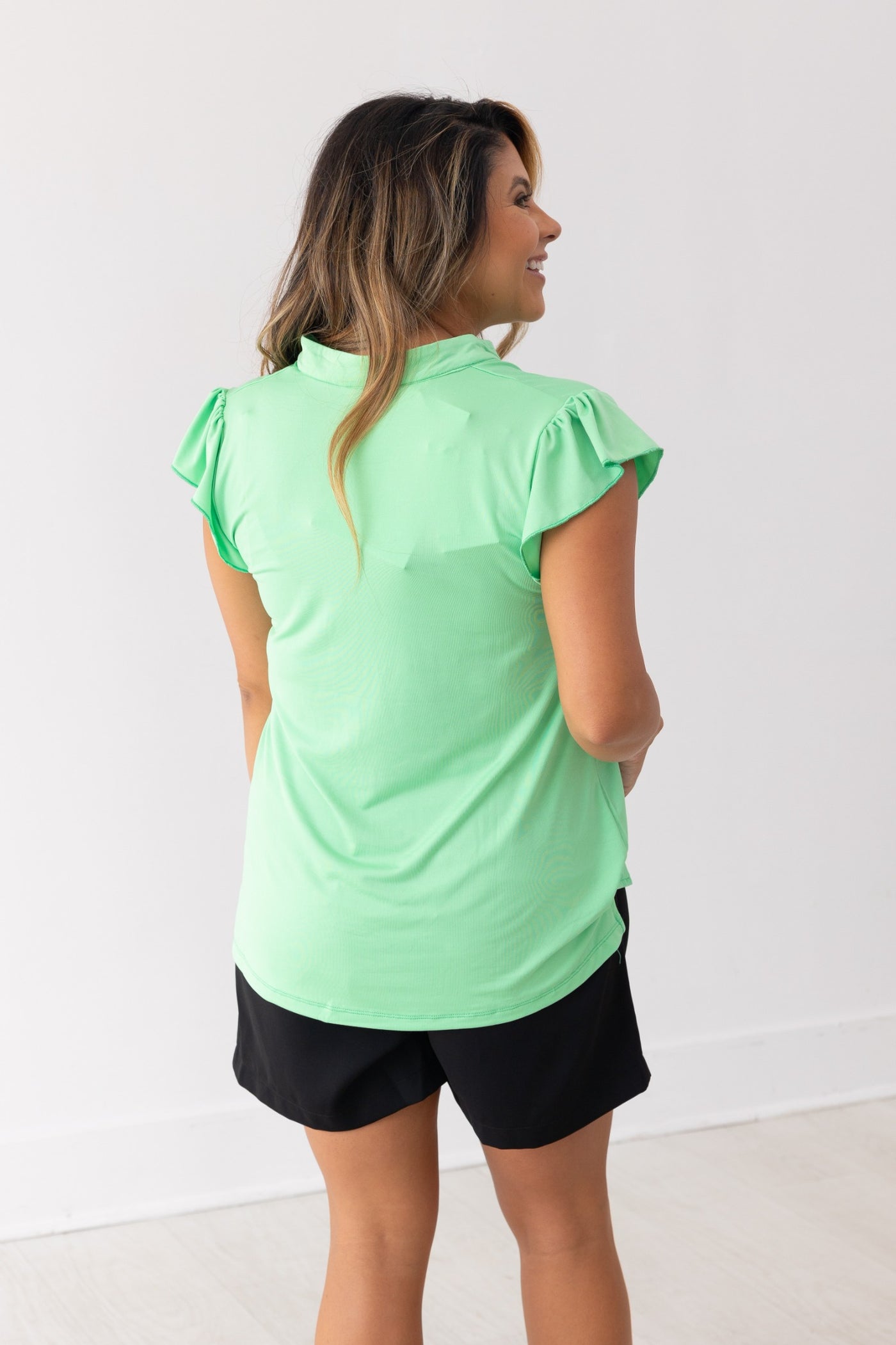 The Nicole V-Neck Top, Lime Green