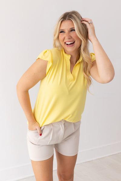 Nicole V-Neck Top, Yellow