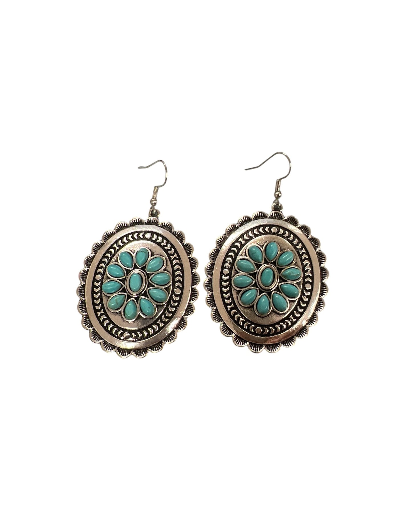 Silver and Turquoise Concho Earrings