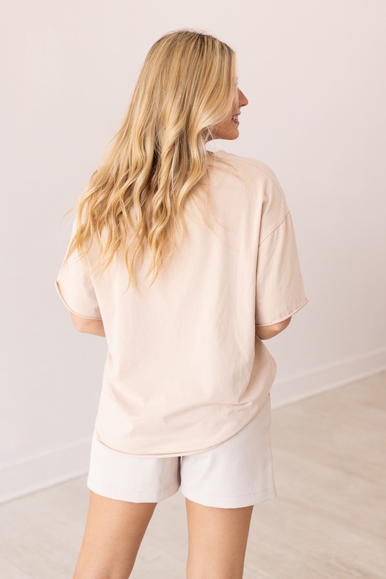 Strawberry Stamp On Beige Relaxed Fit Tee