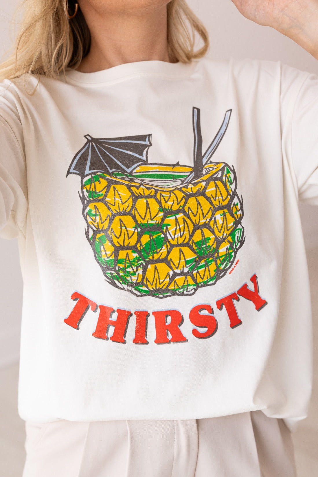 Thirsty Graphic on White Tee