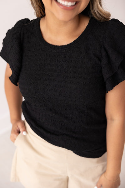 Flutter Sleeve Top in Black