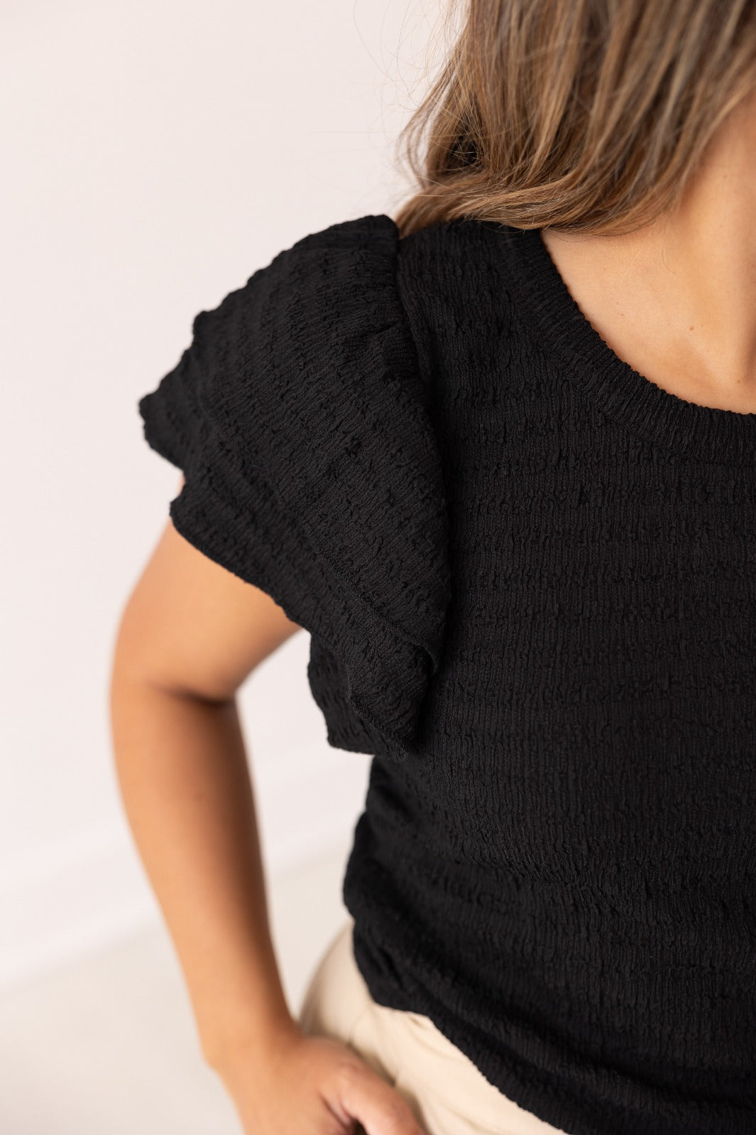 Flutter Sleeve Top in Black