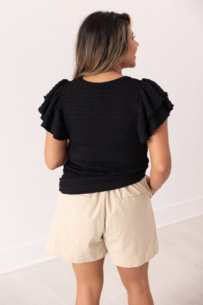 Flutter Sleeve Top in Black