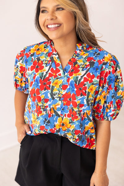 Floral Blouse Puff Sleeve Top