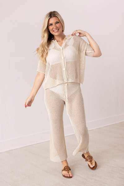 Cover-Up Crochet Pants, Cream