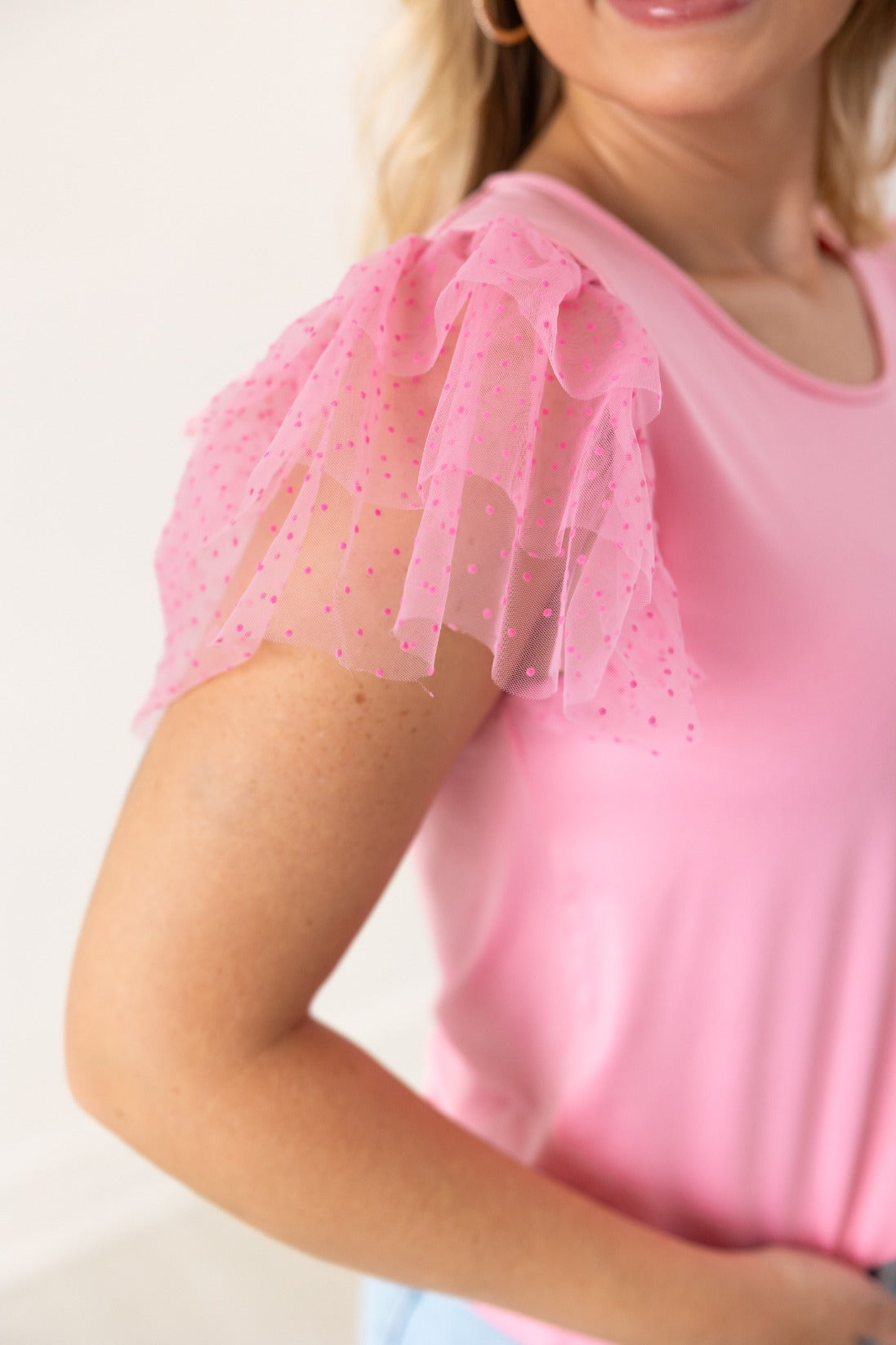 Tulle Sleeve Top, Pink