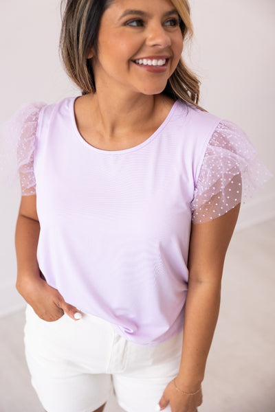 Tulle Sleeve Top, Lavender