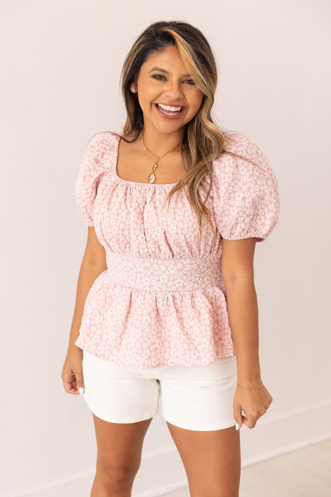 Jacquard Babydoll Top, Pink