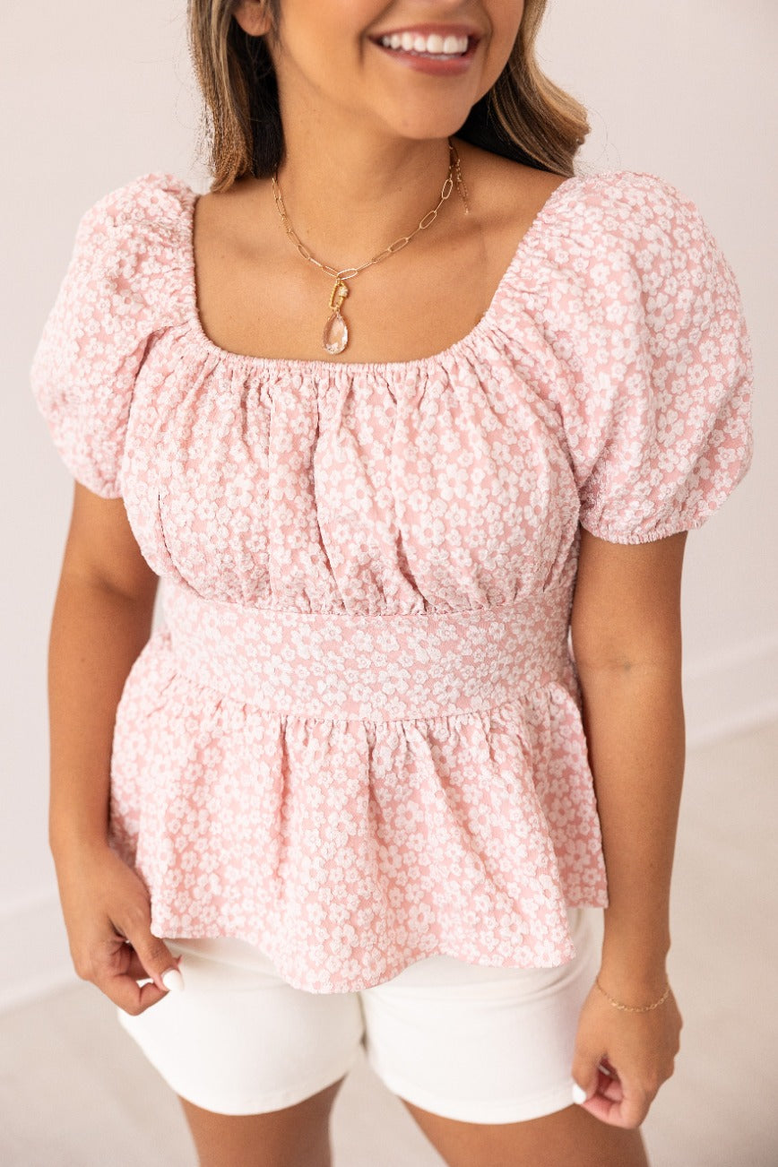 Jacquard Babydoll Top, Pink