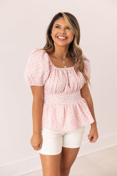 Jacquard Babydoll Top, Pink