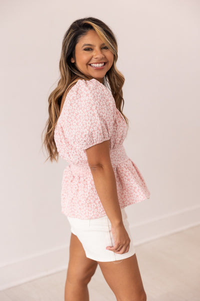 Jacquard Babydoll Top, Pink