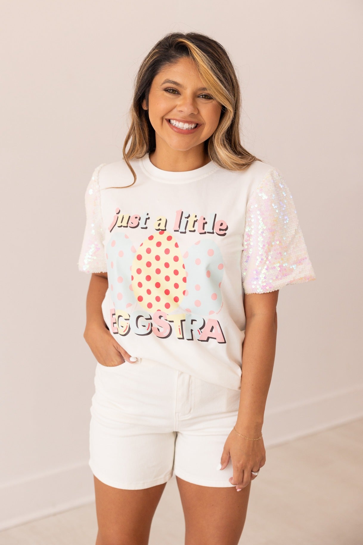 Little Eggstra Sequin Puff Sleeve Top