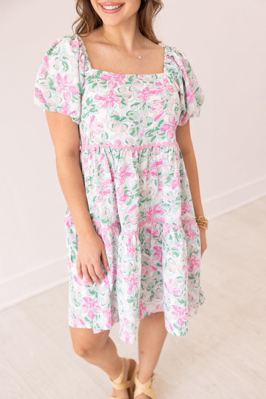 Floral Dress With Scallop Trim