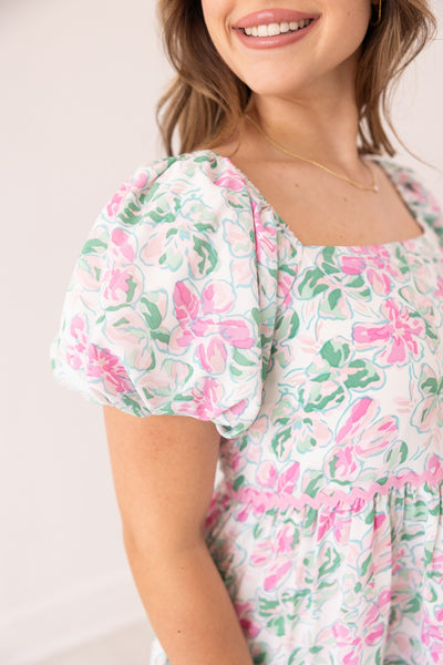 Floral Dress With Scallop Trim