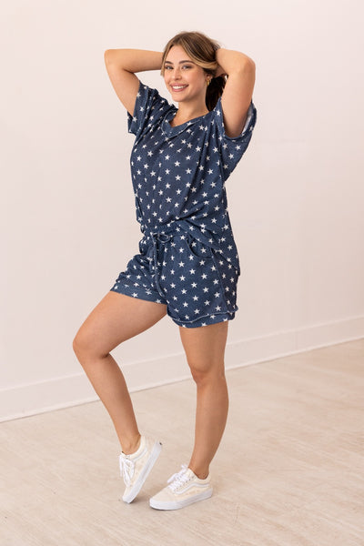 The Lucy Navy Stars Waffle Knit Top
