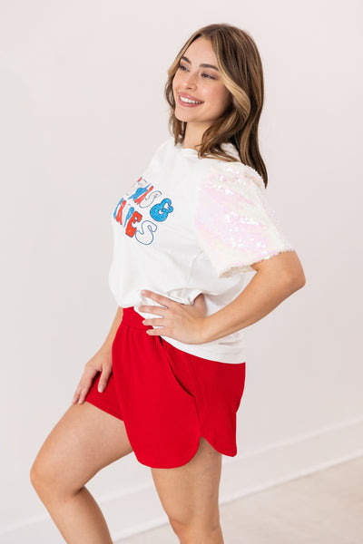 Stars & Stripes Glitter on Princess Top, White