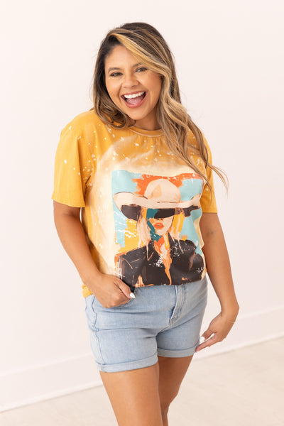 Cowgirl Art on Mustard Splatter Tee