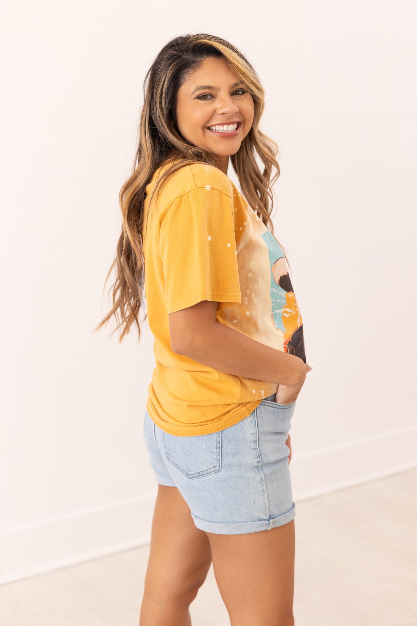 Cowgirl Art on Mustard Splatter Tee