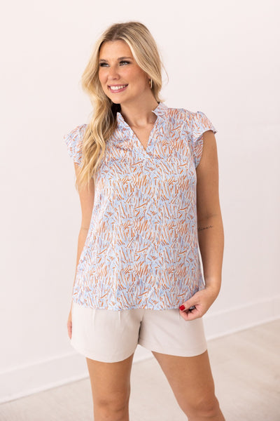 Abstract Blue And Orange Blouse