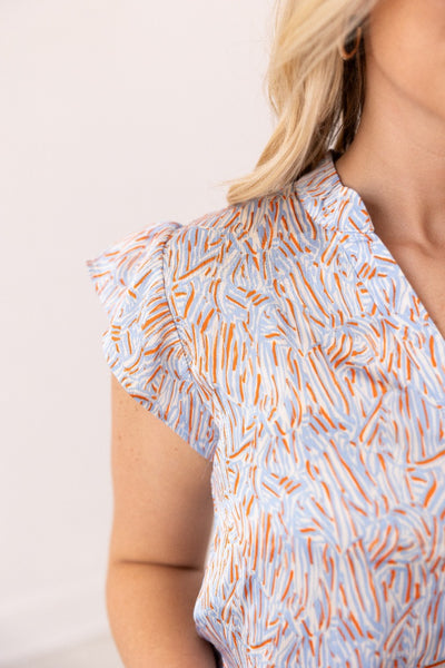 Abstract Blue And Orange Blouse