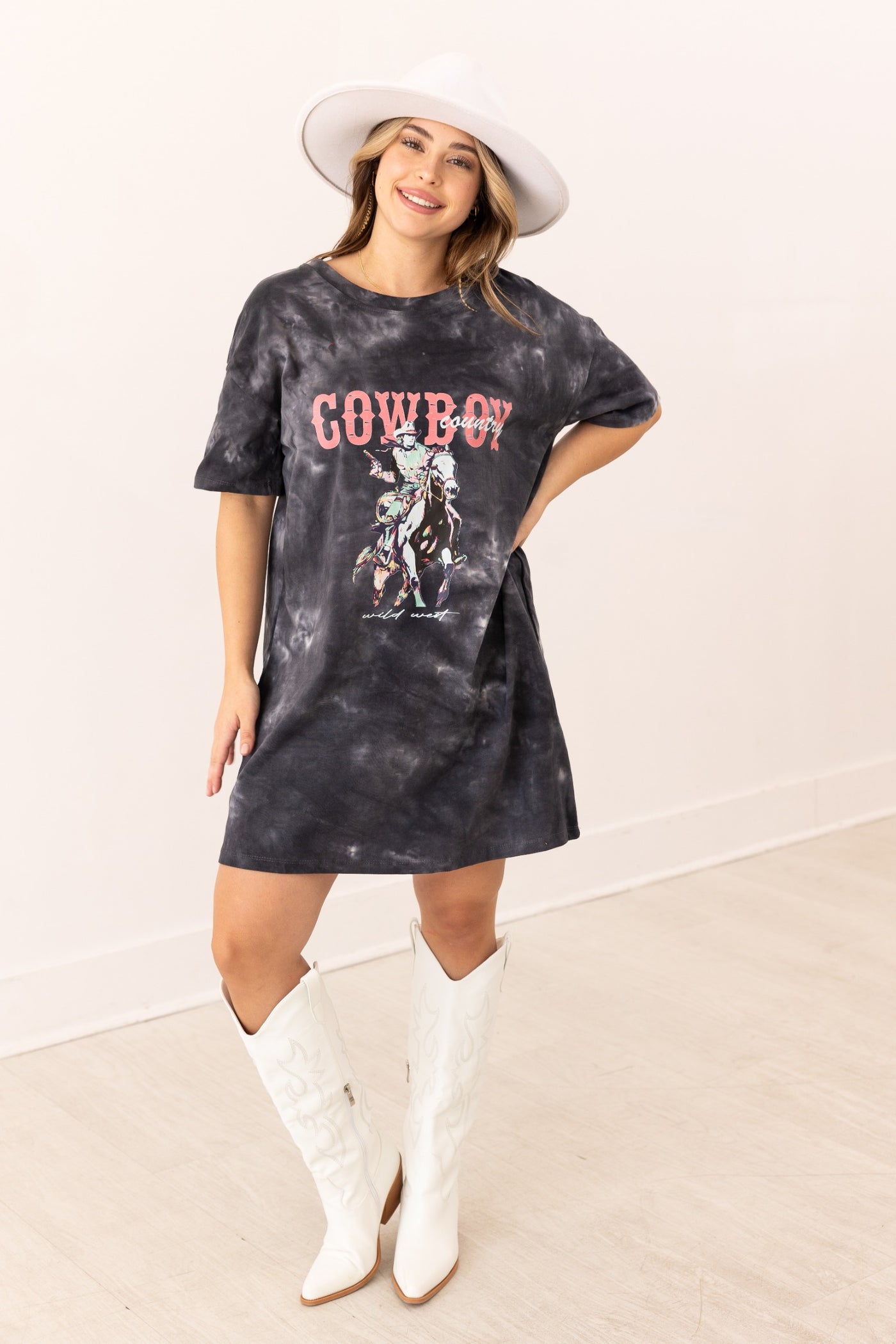 Cowboy Country On Black Wash T-Shirt Dress