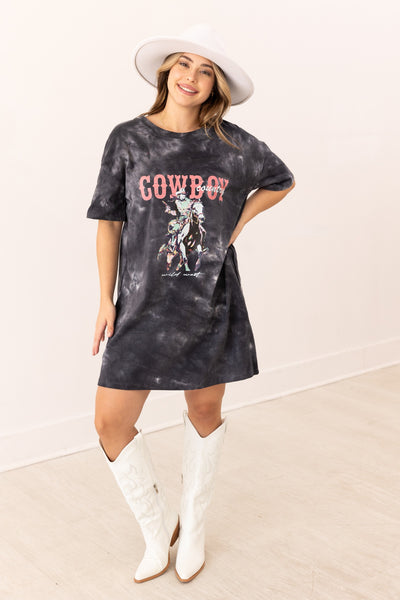 Cowboy Country On Black Wash T-Shirt Dress