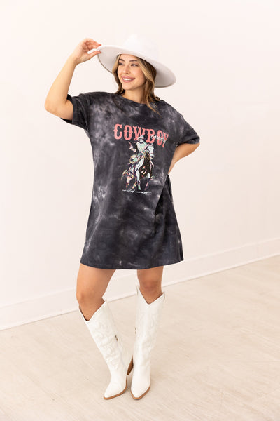 Cowboy Country On Black Wash T-Shirt Dress