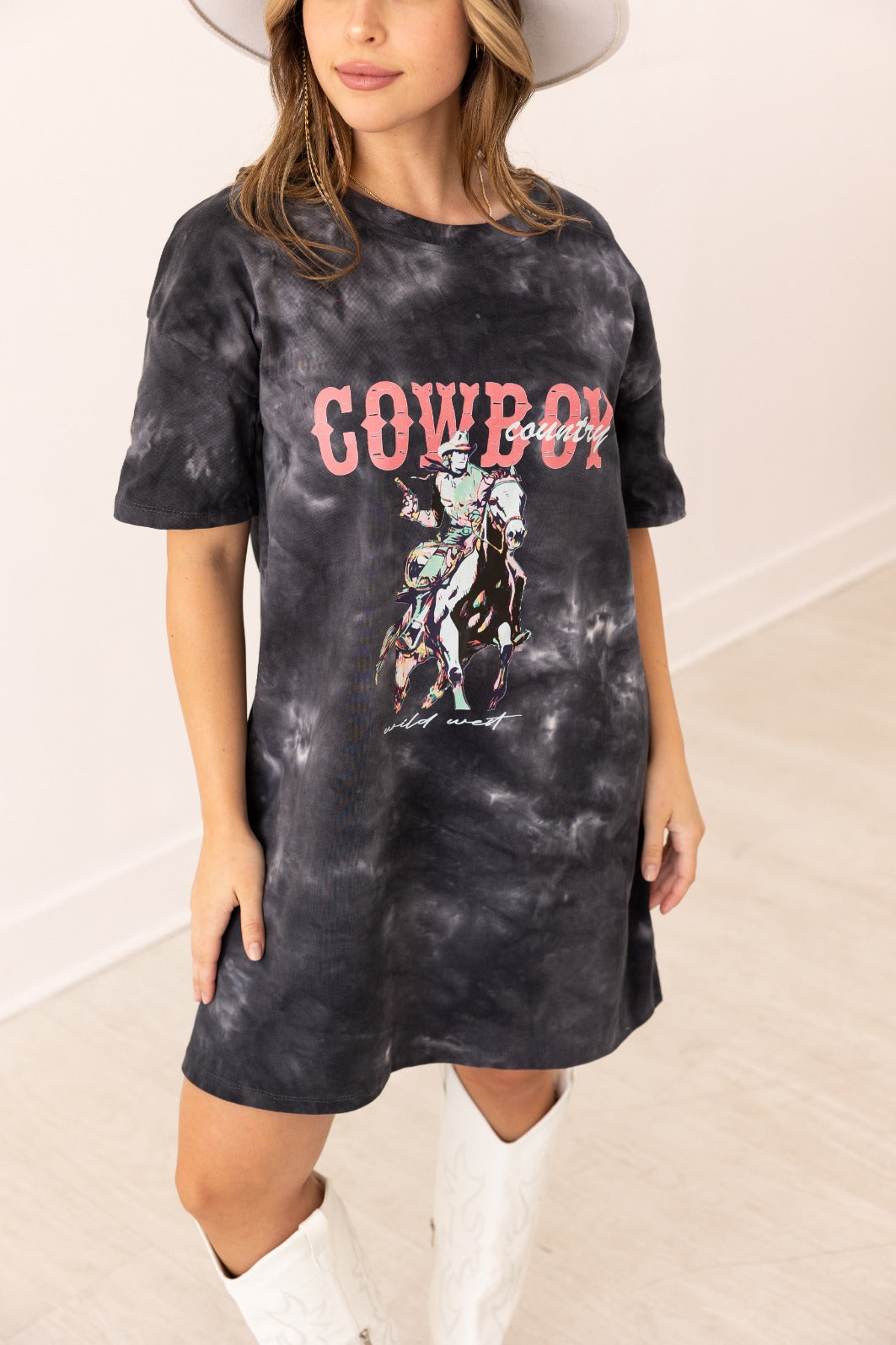 Cowboy Country On Black Wash T-Shirt Dress