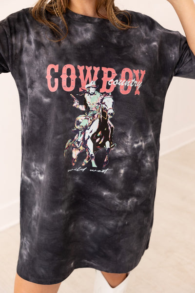 Cowboy Country On Black Wash T-Shirt Dress