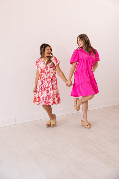 Pink Floral Dress Scallop Trim