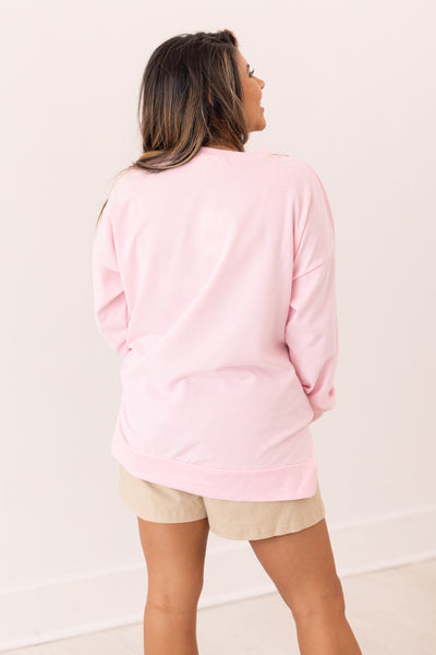 Happy To Be Here On Pink French Terry Sweatshirt