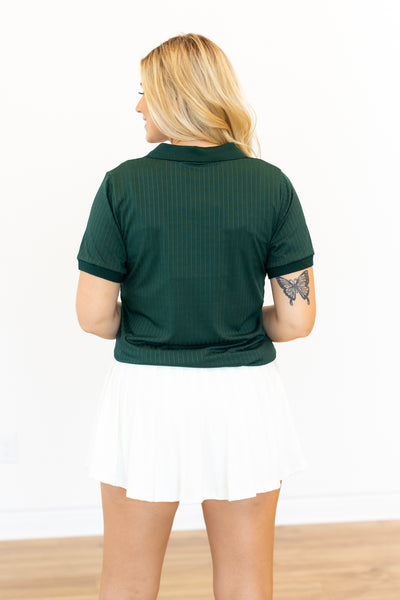 Rib Knit Polo Top, Hunter Green