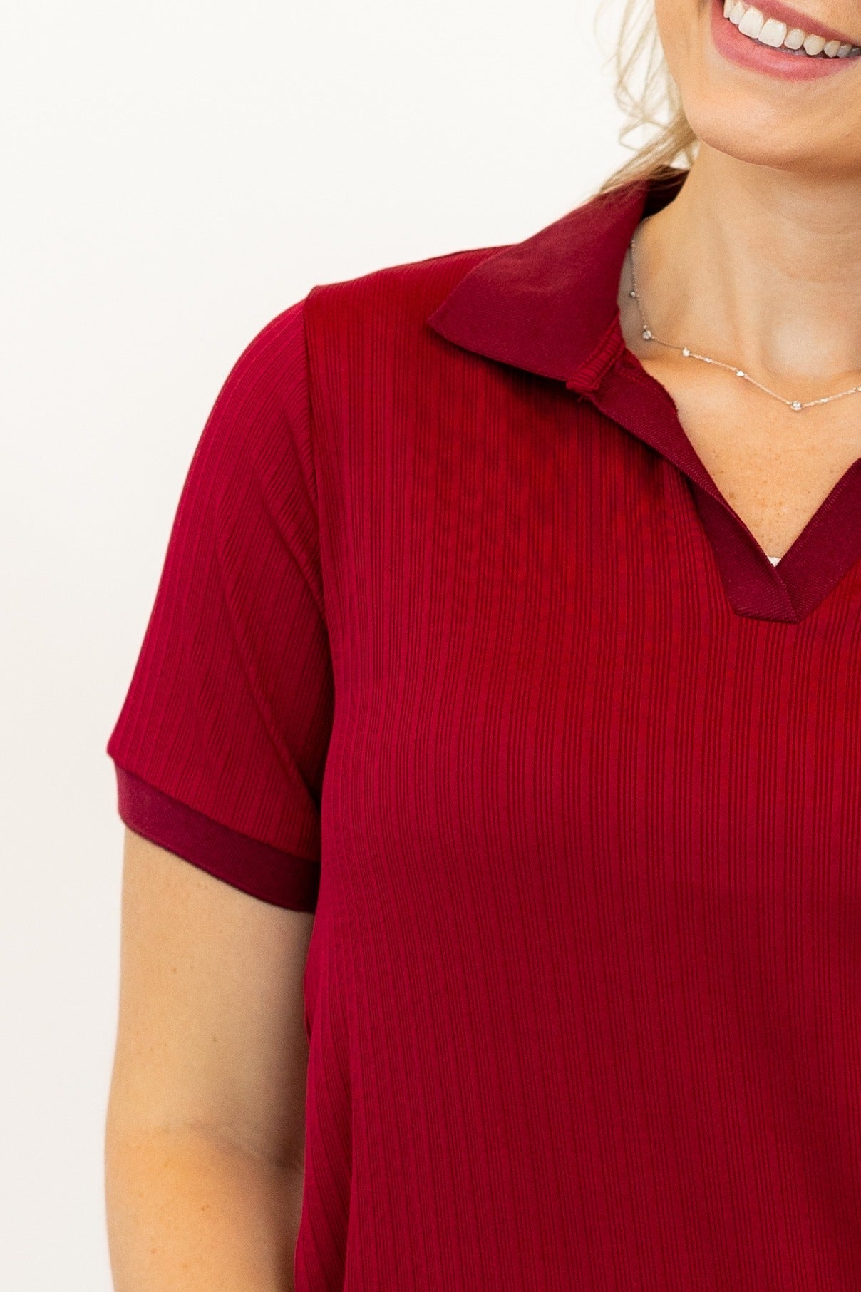 Rib Knit Polo Top, Maroon