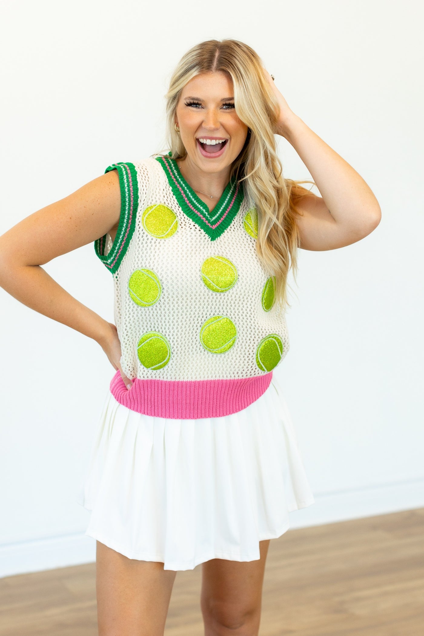 Tennis Ball Glitter Patches Sweater Vest