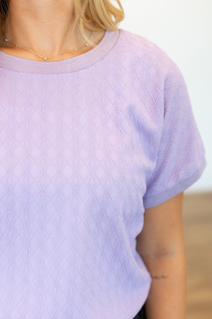 Textured Fabric Crew Neck Top, Lavender