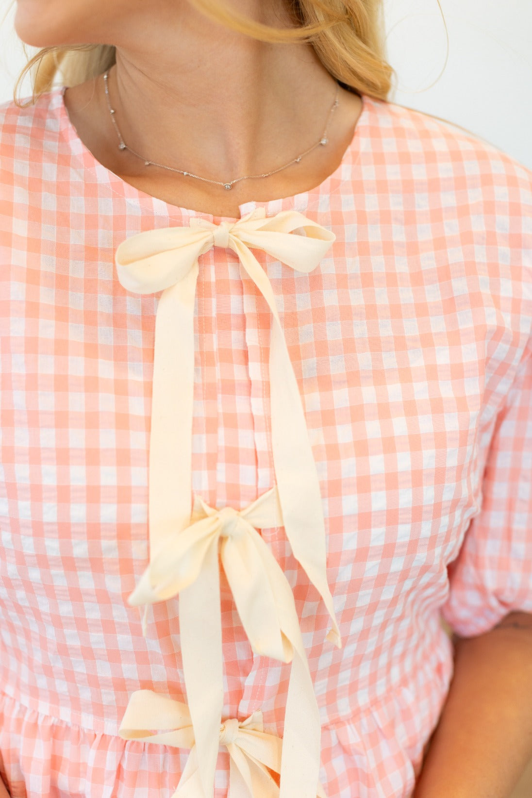 Gingham Blouse With Bows, Pink