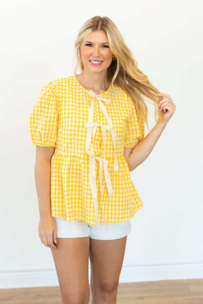 Gingham Blouse With Bows, Yellow