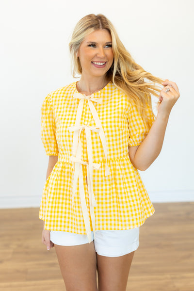 Gingham Blouse With Bows, Yellow