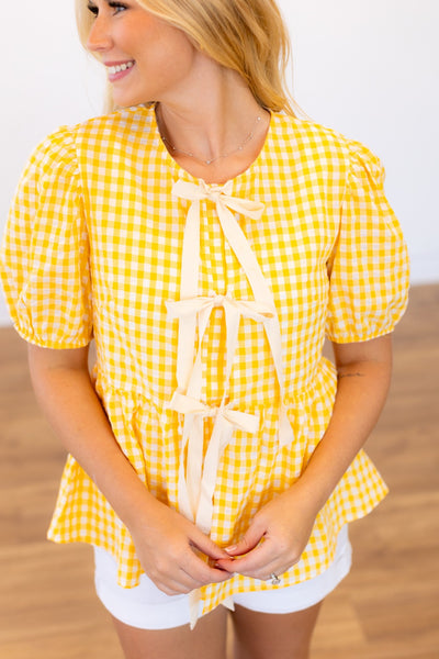 Gingham Blouse With Bows, Yellow