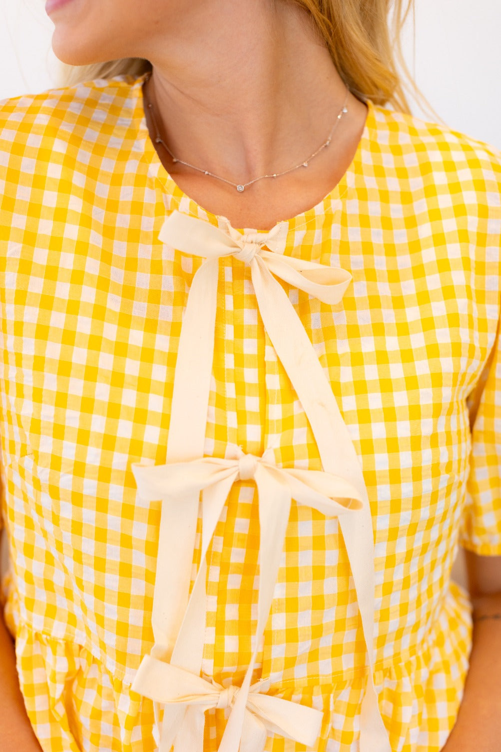 Gingham Blouse With Bows, Yellow